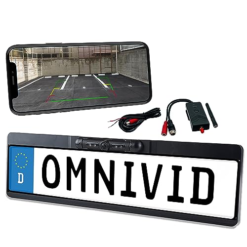 omniVID® T5 WiFi Rückfahrkamera-System kabellos für Smartphone, Kennzeichenkamera zum Nachrüsten für PKW, Auto, IP68 wasserdicht, Nachtsicht bis 5m, Einparkhilfe hinten