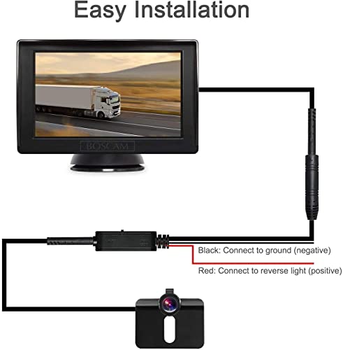 BOSCAM K3 Rückfahrkamera und Monitor Set Wired Rückfahrkamera mit Stabiler Signalübertragung, 14.4 cm/4.3' Zoll Rear View Monitor und IP68 wasserdichte Kamera für Auto, Bus, LKW, Schulbus, Anhänger