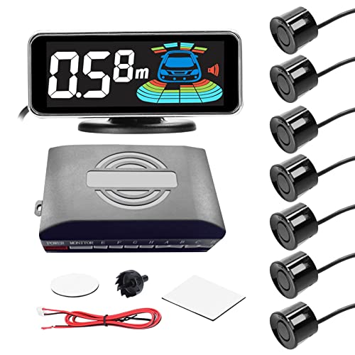 Shkalacar Parksensor Einparkhilfe, Rückfahrradar System mit 4/8 StückVorne Hinteren Parksensoren, LCD Abstandsanzeige, Ton Warnsummer