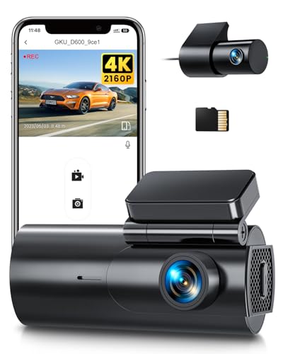 GKU Dashcam Auto Vorne Hinten 4K/2,5K WiFi Dash Cam mit 64GB SD Karte, Dual Auto Kamera mit Parküberwachung, Super Nachtsicht, WDR, 170° Weitwinkel, G-Sensor, Loop-Aufnahme, APP Steuerung, Max 256GB