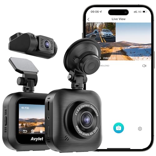 Dashcam Auto Vorne Hinten 4K/1080P WiFi Dash Cam, Dual Auto Kamera mit Parküberwachung, Super Nachtsicht, WDR, 170° Weitwinkel, G-Sensor, Loop-Aufnahme, APP Steuerung,24Std.Parküberwachung