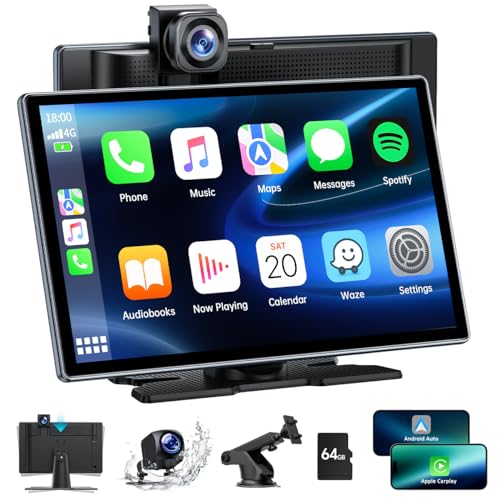 Lamto Wireless CarPlay Android Auto,9-Zoll Autoradio für Apple CarPlay Screen mit 4K-Dashcam,1080P-Rückfahrkamera,Tragbarer Audioempfänger Bluetooth Radio mit Sprachassistent/AUX/FM/Mirror-Link/64G TF