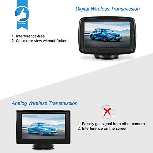AUTO-VOX TD2 Rückfahrkamera Drahtlos Set mit 4.3' Zoll LCD Monitor, Wireless Einparkhilfe 12V mit IP68 wasserdichte Digital Rückfahrkamera mit Gute Nachtsicht